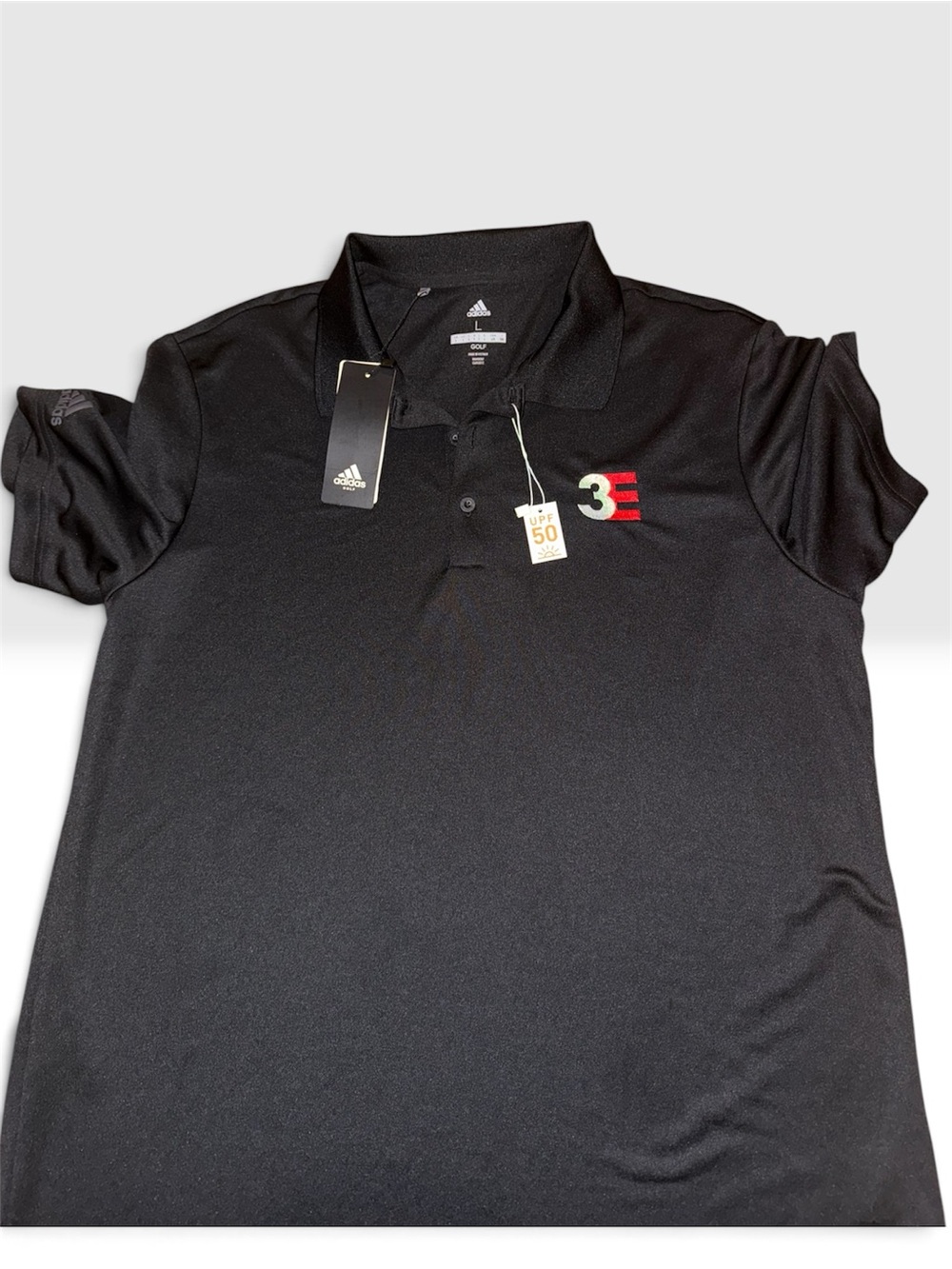 adidas Black Polo Shirt with Red & Green 3E Detail